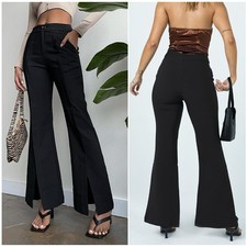 PRINCESS POLLY Kaylen Split Hem Flare Pants Black 6