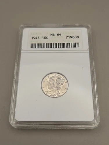 1945 Mercury Dime ANACS MS64 - Old ANACS Case