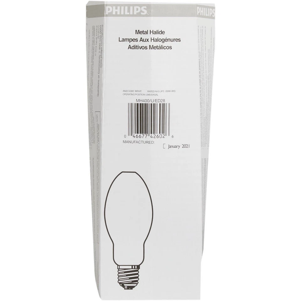 Philips 400W Clear ED28 Mogul Probe Start Metal Halide High-Intensity Light Bulb - Image 2 of 2