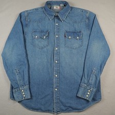 Levi's Pearl Snap Denim Shirt Men's Large Western Sawtooth Cowboy Long Sleeve