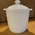 Vtg MCM Anchor Hocking Hobnail Milk Glass Lidded Cookie Jar Canister Ice Bucket