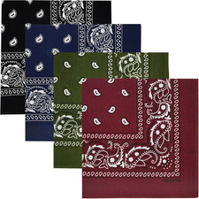 4 Pack 100 Cotton Bandanas 22x22 inches - Multi-Purpose Square Scarfs for Men 