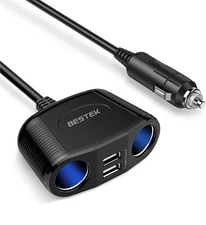 BESTEK 150W 2-Socket Cigarette Lighter Splitter Power Adapter with 2 USB Outlets