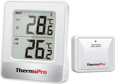ThermoPro TP200 Funk Thermometer 2 Räume Außensensor Raumthermometer Garten