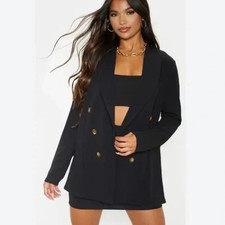 NWT Pretty Little Thing 8 Black Double Breasted Tailored Woven Blazer
