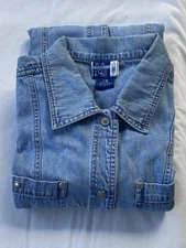 Venezia Jeans Wmns Shirt Jacket 1X 14 16 LS Snap Button Front Denim Blue Cotton