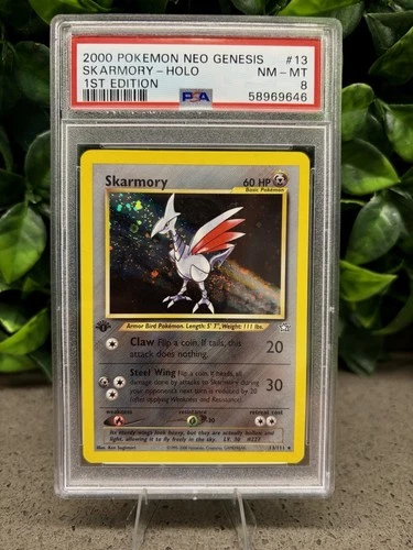 Pokémon Skarmory Neo Genesis 1st Edition Holo #13/111 2000 PSA 8 Double Swirl🌀