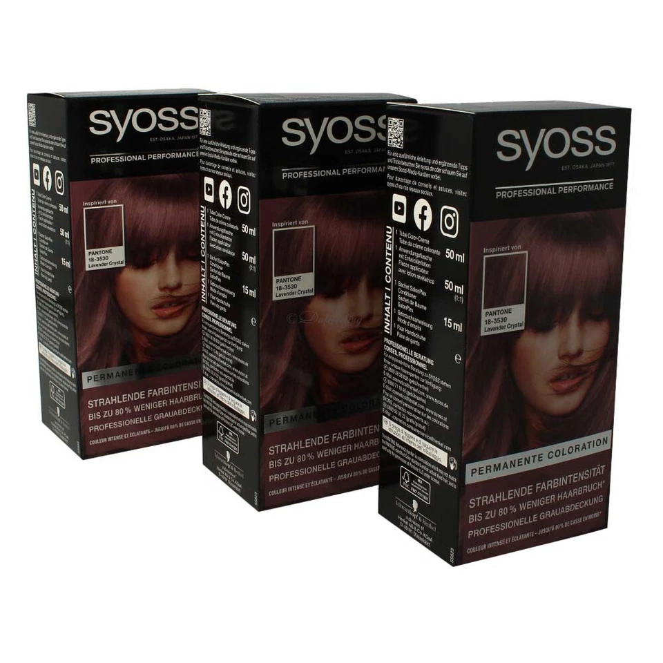 3 x Syoss Colorazione Permanente 18-3530 Cristallo di Lavanda