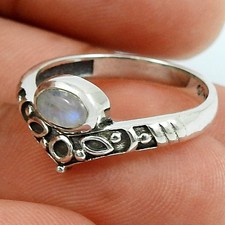 Rainbow Moonstone Stone 925 Silver Crown Cocktail Engagement Ring Jewelry US 7