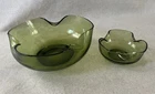 Vintage MCM Anchor Hocking Avocado Green Glass Chip & Dip Bowl Set