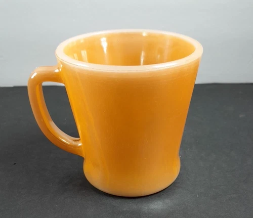 Vintage Anchor Hocking Fire King Peach Orange Luster Coffee Mug Cup W/ D HANDLE