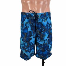 VTG 90  s Baggy Billabong Board Shorts Blue Hibiscus Flowers Floral Sz 30 X Long