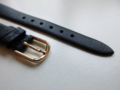 Black plain 14 MM unstitched leather 1980's watch band strap - Picture 5 of 5