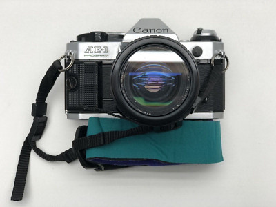 Chrome Canon AE-1 Program SLR Camera w/ Sigma Zoom-Master 35-70mm