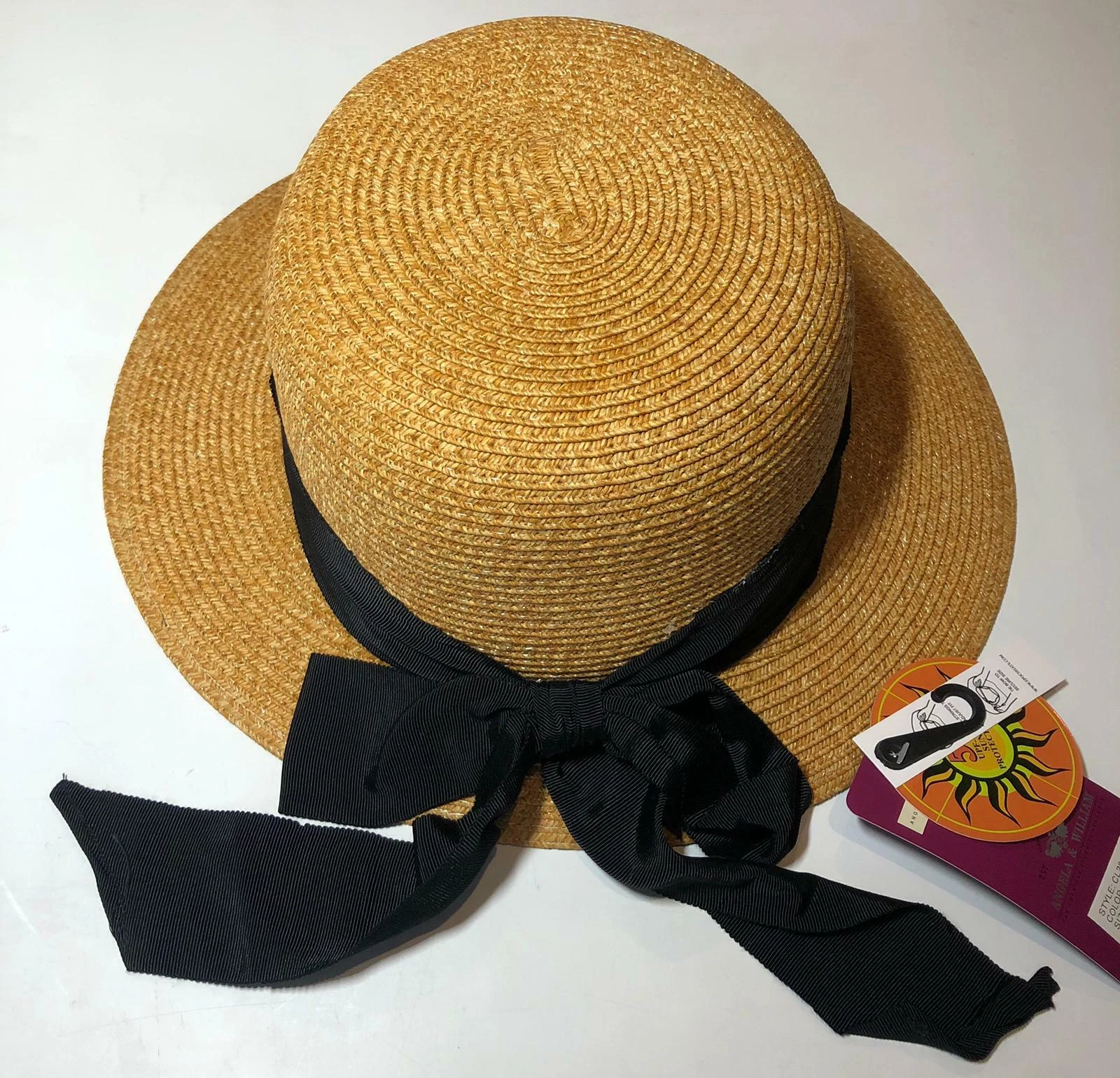 Angela & William Beach Church Packable Cloche Black Bow Paper Women's Hat SPF50