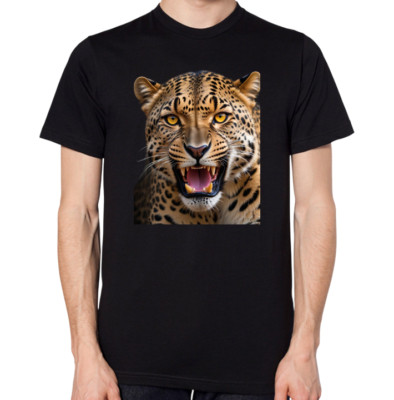 Angry Leopard T-Shirt Herren Damen Unisex Wildtier Tier wild aussehend Top