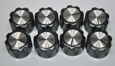 Lot of 8 DAKA-WARE 3/4'' Black Knob w/ Metal Face & Pointer 1/8'' ID w/ Set Screw