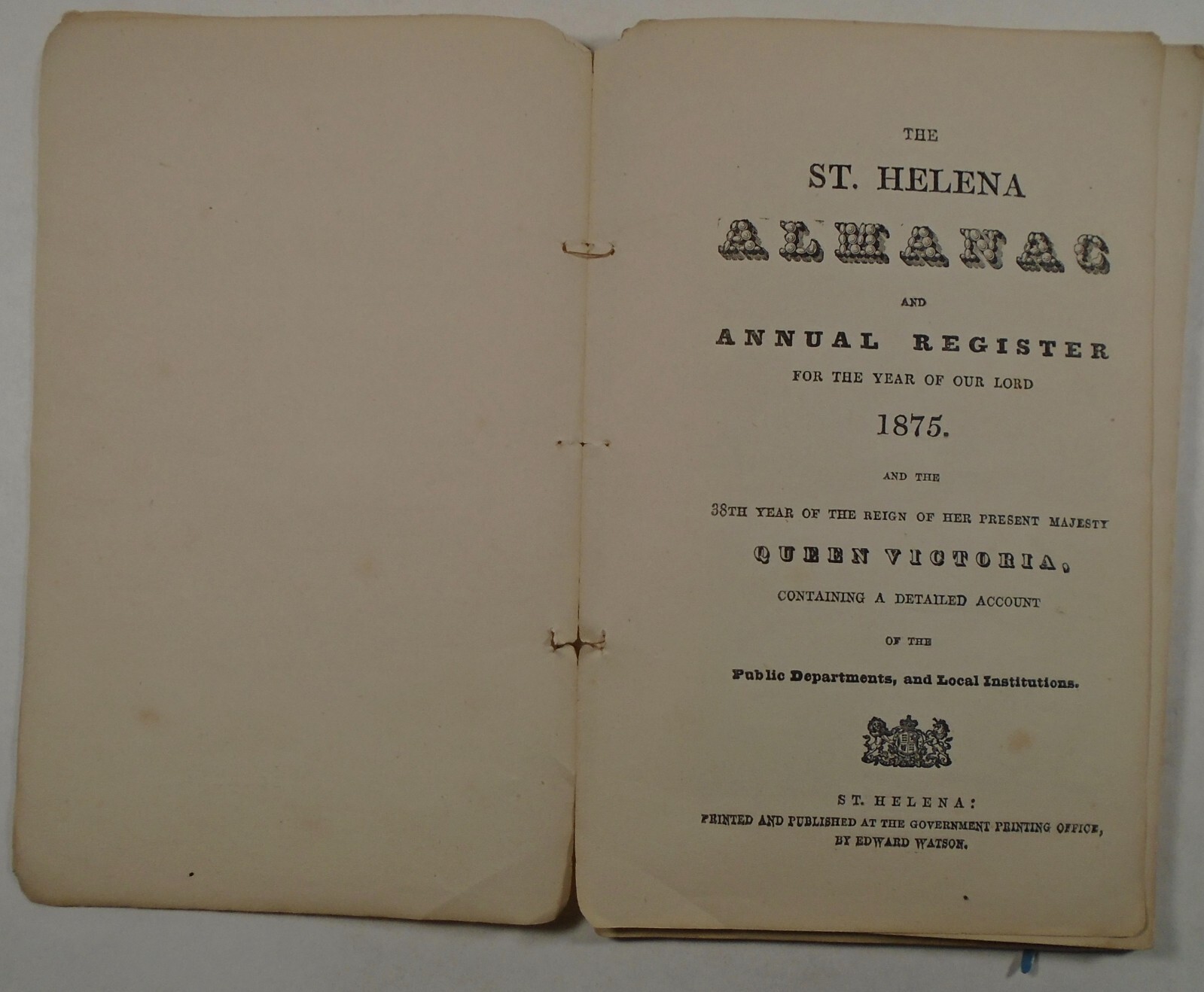 1875 ST HELENA Almanac and Annual Register SOUTH ATLANTIC ISLAND