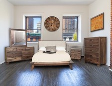 Modern 5-Pc Solid Wood Bedroom Furniture Set Upholstered Headboard Platform Bed