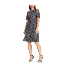Ralph Lauren Women 0 Grey Black Floral Lace Fit Flare Dress NWT DB46