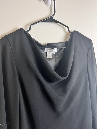 Adrianna Papell Sequin Blouse Medium Black long Sequin Bell sleeve Sheer - Picture 3 of 5