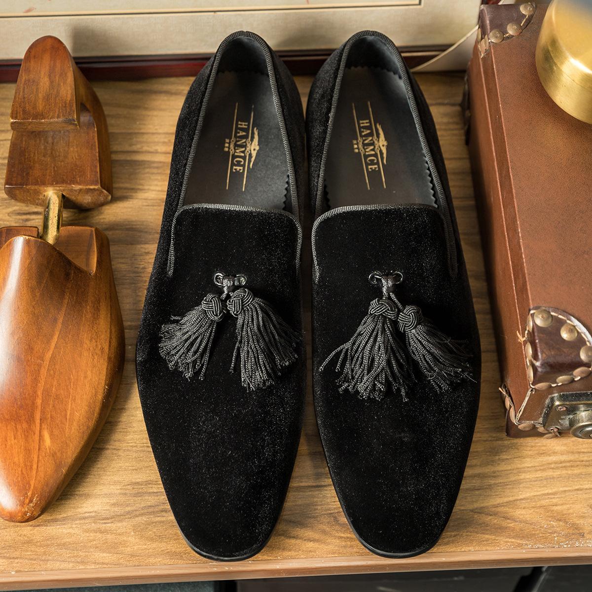 Loafers Men Velvet Fashion Wedding Party Fringe Slip On Retro Dress Shoes Casual-image