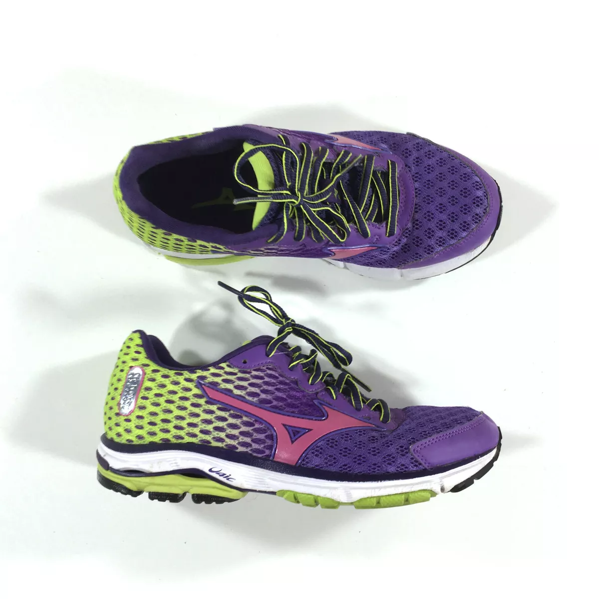 Mizuno Wave Rider 18 Running Shoes Womens Size 7.5 Purple Yellow Green