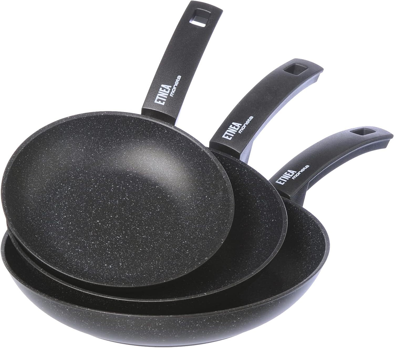 Moneta Etnea Set 3 Padelle antiaderenti, Alluminio, Nero, 20 - 24 20-24-28 cm