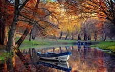 Landscape fall boat park pond reflection trees nature Custom Gaming Mat Desk