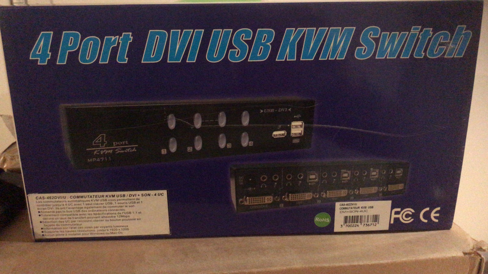 Boîtier KVM 4 PC DVI MCL Samar CAS-462DVI/U pour éliminer les câbles de souris