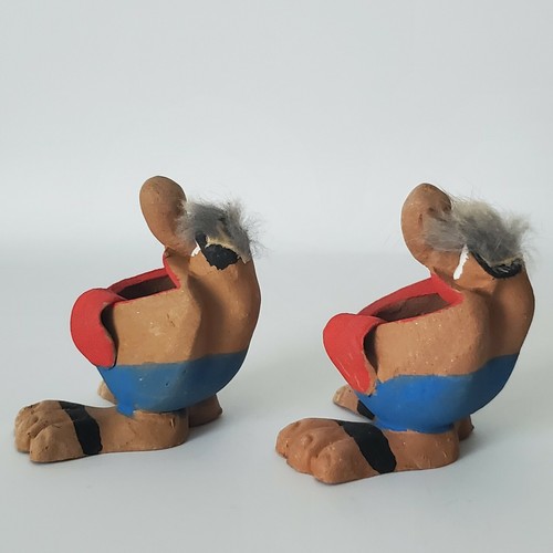 2 Derpy Troll Heads Succulent Planters Small Painted Clay VTG Transylvania - Afbeelding 4 van 10