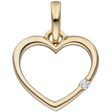 Ciondolo Cuore con Diamante Brillante 333 Oro Giallo Nuovo Schmuck Krone