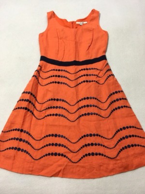 Boden UK 8 US 4 Orange Navy Blue Embroidered Summer Fun Dress Linen WH667 |  eBay