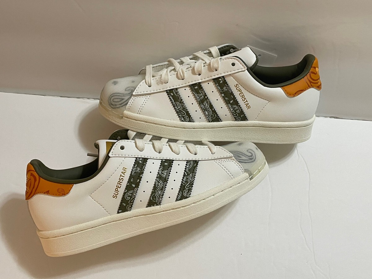 NEW Adidas Originals Superstar Boys Shoes White Olive Orange NEW Adidas Originals Superstar Boys Shoes White Olive Orange
