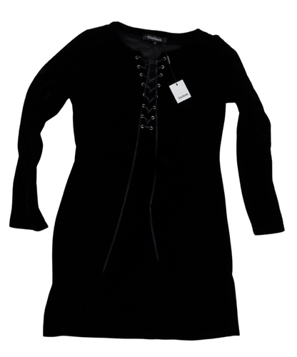 Womens Black Velvet Dress Corset Tie Front Size Medium Medieval Renaissance