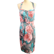 Jessica Simpson Pencil Dress Womens 10 Pink Floral Halter Pin Up Retro Chic Glam
