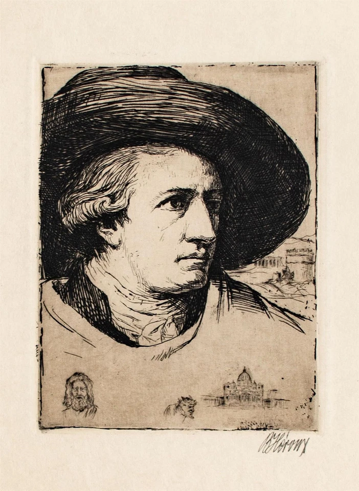 Bruno Héroux nach Tischbein Johann W Goethe Porträt sign Radierung Anfang 20 Jh - Bild 3 von 3