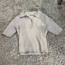 Polo Calvin Klein Jeans Maternidad M Beige Algodón Tejido Acanalado Manga Corta