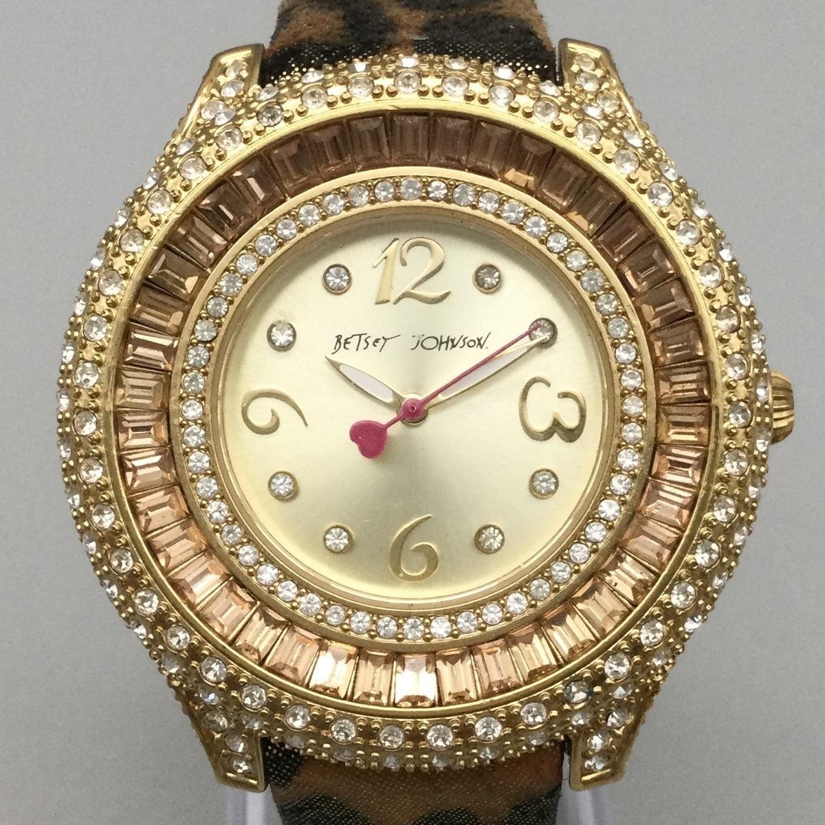 Betsey Johnson Gold Crystal Dial Watch with Leopard Print Strap Betsey Johnson Gold Crystal Leopard Watch main image 2
