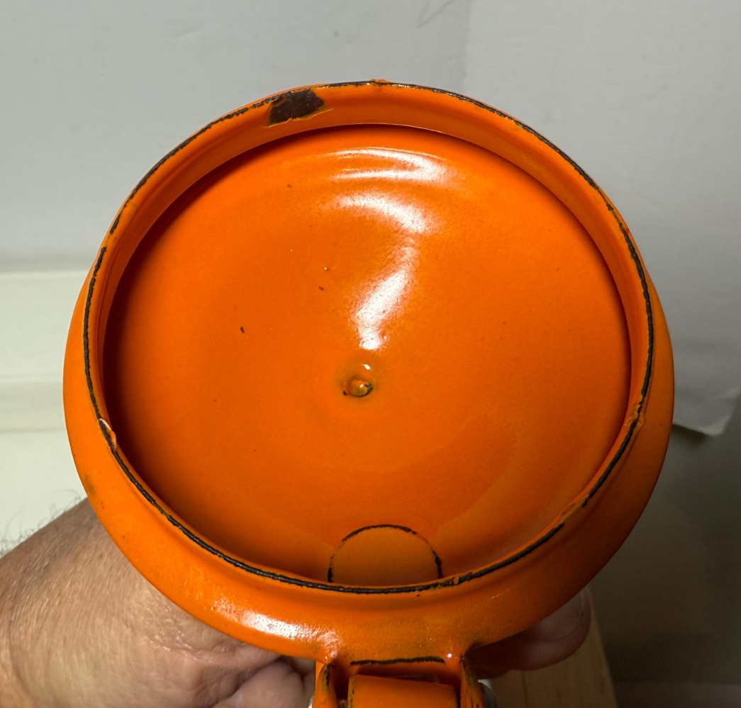 Vintage Orange Enamelware Teapot Or Coffee Pot 8