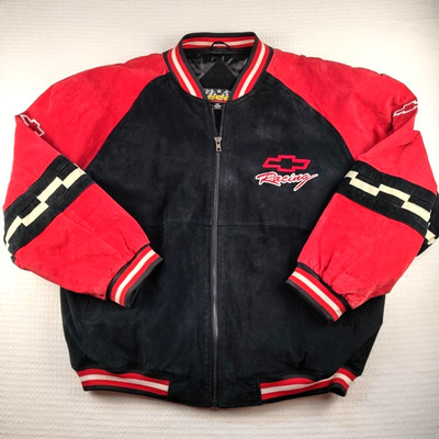 Vintage NASCAR 90s Essex Chevy Racing Jacket Mens XL Black Red Bomber