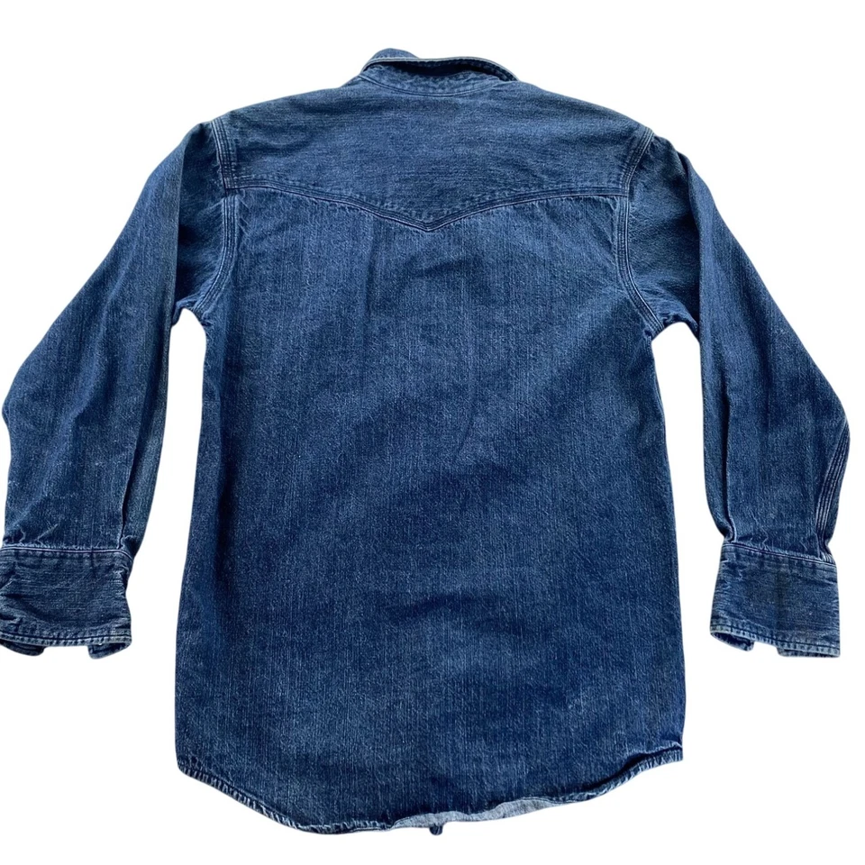 Camisa jeans masculina vintage Carhartt pequena pressão azul pérola manga longa faroeste - Imagem 2 de 4