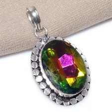 Rainbow Mystic Topaz 925 Silver Plated Pendant 1.7