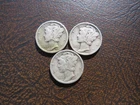 3 1930 Mercury Dimes. VeryFine