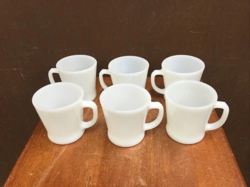VINTAGE FIRE KING MILK GLASS COFFEE MUGS CUPS WITH D HANDLES SET OF SIX
