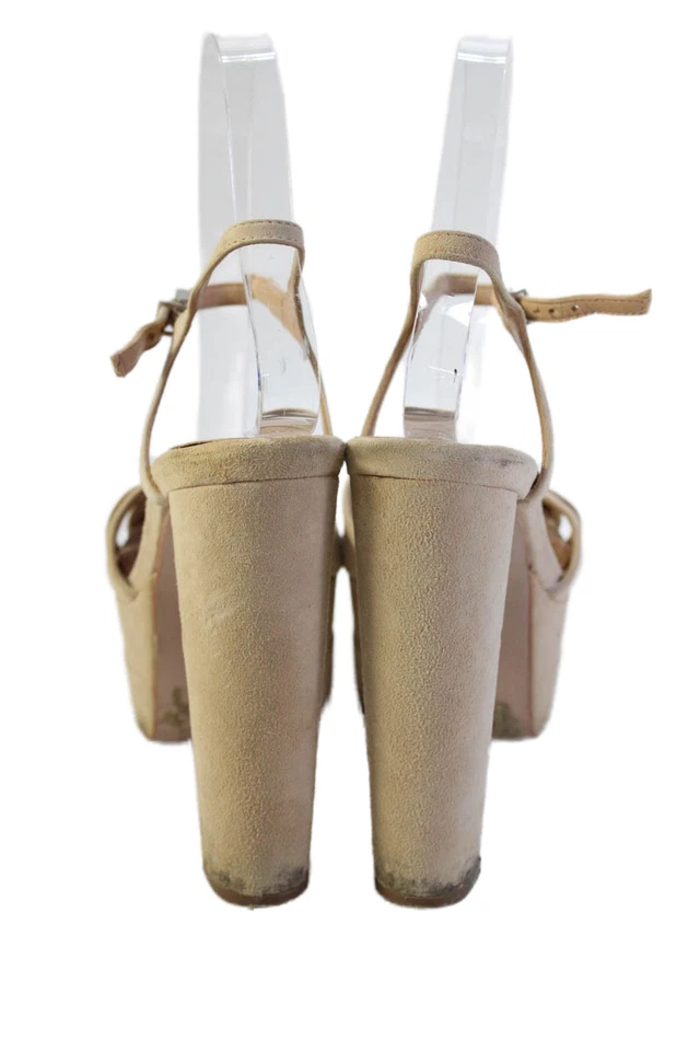 Schutz Mujer Gamuza Punta Abierta Correa Tobillo Plataforma Tacones Beige Talla 7 Foto 3 de 4