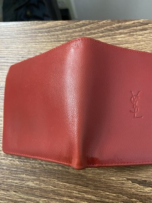 Yves Saint Laurent Red Pebbled Leather Gold Tip Bifold Wallet