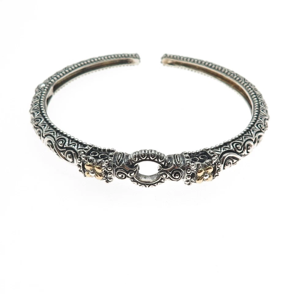 Brazalete BARBARA BIXBY 925 Plata de Ley Oro 18K Flor Ajustable 7.25" Foto 3 de 4