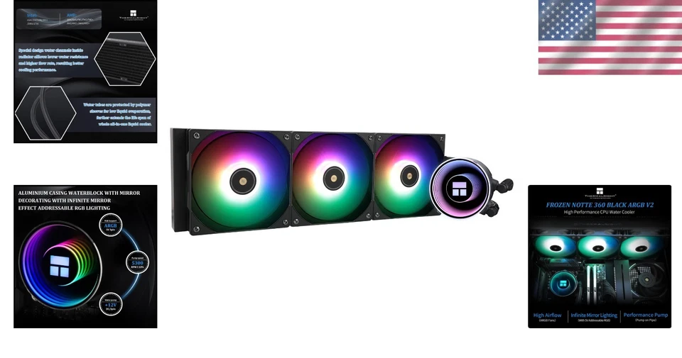 Frozen Notte 360 Black ARGB V2 CPU Cooler: Ultimate RGB Water Cooling Solution - Image 2 of 4