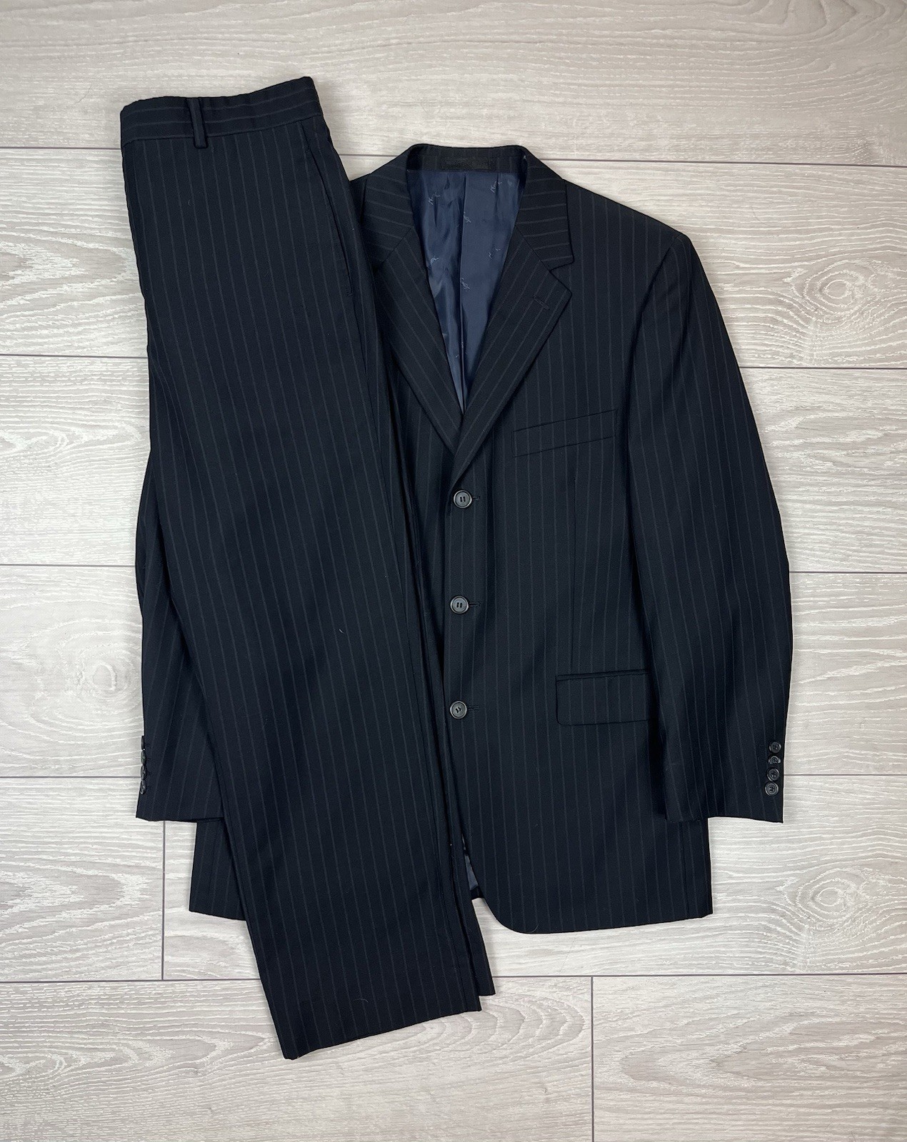 Yves Saint Laurent Vintage 90s Striped Wool Suit Blazer Pants Size 50 Mens